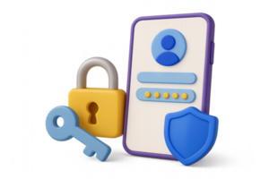 Secure Smartphone Design with Lock, Key, and Shield Elements png
