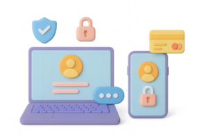 Digital Data Visualization with Modern Devices and Security Icons png