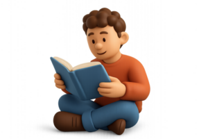 Young Man Reading a Book in a Simple and Loving Setting png