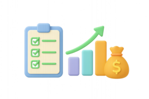 3D Investment Plan with Checklist and Growth Chart Visuals png