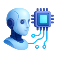 Futuristic AI Robot Head with Microchip and Simple Design Elements png