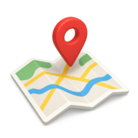 3D Map Locator Illustration with Red Location Pin Design Element png