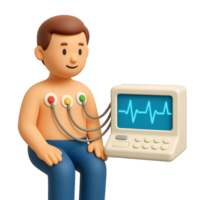 3D Character with ECG Machine Demonstrating Simple Heart Monitoring png