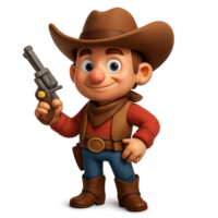Charming 3D Cowboy Character with a Playful Expression and Gun png