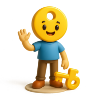 Charming 3D Key Character with Happy Expression and Simple Design png