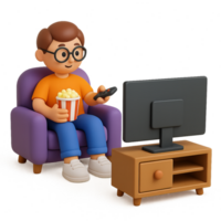 Simple 3D Viewing Experience with Character and TV Setup png