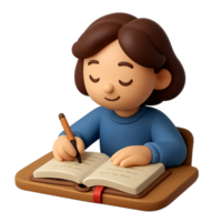3D Animated Character Journaling in a Simple Scene png