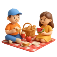 Simple 3D Picnic Scene with Friends Enjoying Food and Drinks png