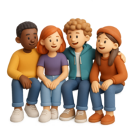 Three-Dimensional Friends Gathering in a Simple, Colorful Setting png