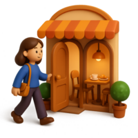 Whimsical 3D Cafe Scene Charming Character and Cozy Atmosphere png