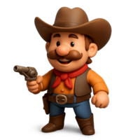 Simple 3D Cowboy Character with Pistol and Friendly Expression png