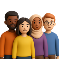 Diverse 3D Portraits Featuring Multicultural Group of Friends png