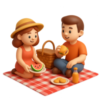 Charming 3D Picnic Scene with Two Characters Enjoying Food png
