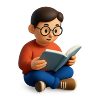 Young Boy Reading with 3D Objects in a Simple and Colorful Style png