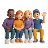 3D Cartoon Friends Gathering Together in a Simple Setting png