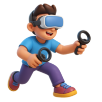 Engaging Boy in Virtual Reality Game with 3D Headset and Controllers png