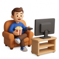 Simple 3D Viewing Experience with Character and Popcorn in Living Room png