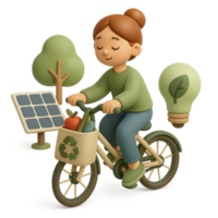 Eco-Friendly Lifestyle with 3D Bicycle and Renewable Energy Elements png
