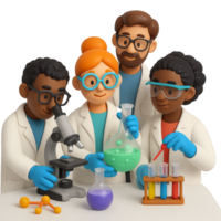 Simple Scientific Experiment Setup with Diverse Characters in Lab png