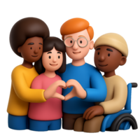Diverse 3D Characters Making Heart Gesture for Unity and Friendship png