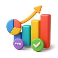 Colorful 3D Infographic Design with Bar Graph and Pie Chart Elements png