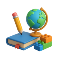 3D Learning Visualization with a Book, Globe, and Building Blocks png