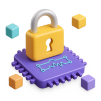 Visualization of Quantum Cryptography Concept with Lock and Chip png