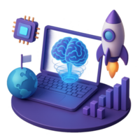 3D Innovative Computing Concepts with Brain, Rocket, and Globe png