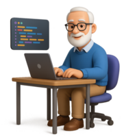 3D Software Engineer in Action at Computer Desk with Code Display png