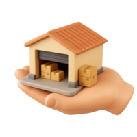 Handheld 3D Model of a Warehouse with Packages in a Palm png
