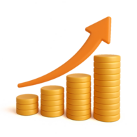 3D Coin Growth Chart with Simple Design and Rising Arrow Effect png
