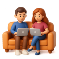 Remote Work Vibes with Friends on a Cozy Couch Setting png
