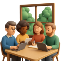 Group of Diverse Friends Working Together at a Table by a Window png