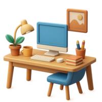 Modern 3D Rendering of a Simple Home Office Desk Setup png