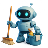 3D Robot Cleaning Assistant with Mop and Bucket in Simple Design png