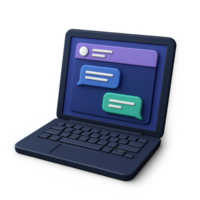 3D Computer with Chat Interface in Simple Design png