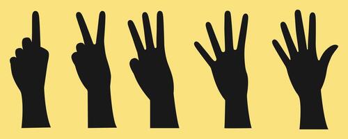 A collection of black silhouettes of hands. Hands counting from one to five. illustration vector