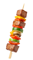 Grilled BBQ meat skewer with vegetables on transparent background perfect for summer food designs restaurant menus and barbecue promotions png