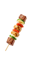 BBQ skewer loaded with marinated meat and vegetables on transparent background ideal for picnic themes grilled food marketing and summer meals png
