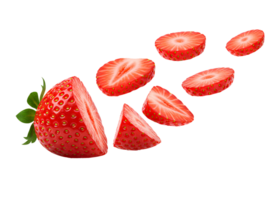 sliced strawberry . strawberry slices flying isolated. abstract strawberry slices . strawberries fruit isolated png