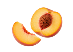 Fresh peach slices with soft flesh and natural color isolated on transparent background ideal for healthy eating campaigns and fruit-themed content png