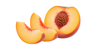 peach fruit sliced in half . juicy and ripe peach slices isolated. organic peach fruit . peaches isolated png