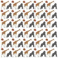 giraffe, gorilla with fruit as a pattern background vector