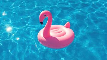 A pink flamingo in a pool photo