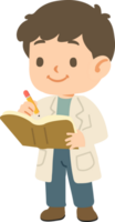 A cartoon boy in a lab coat writing on a book png