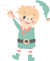 merry christmas and happy new year with cute little elf dwarf holding firecracker png