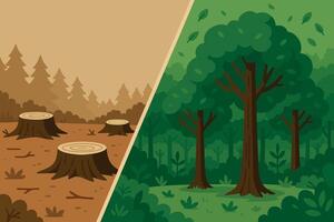 Deforestation vs. Healthy Forest A Comparative Illustration vector