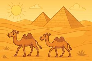 Desert Camel with Pyramids vector