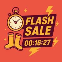 Flash Sale Announcement with Countdown Timer and Boots vector