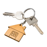 Keys with House Shaped Wooden Keychain on Transparent Background. png
